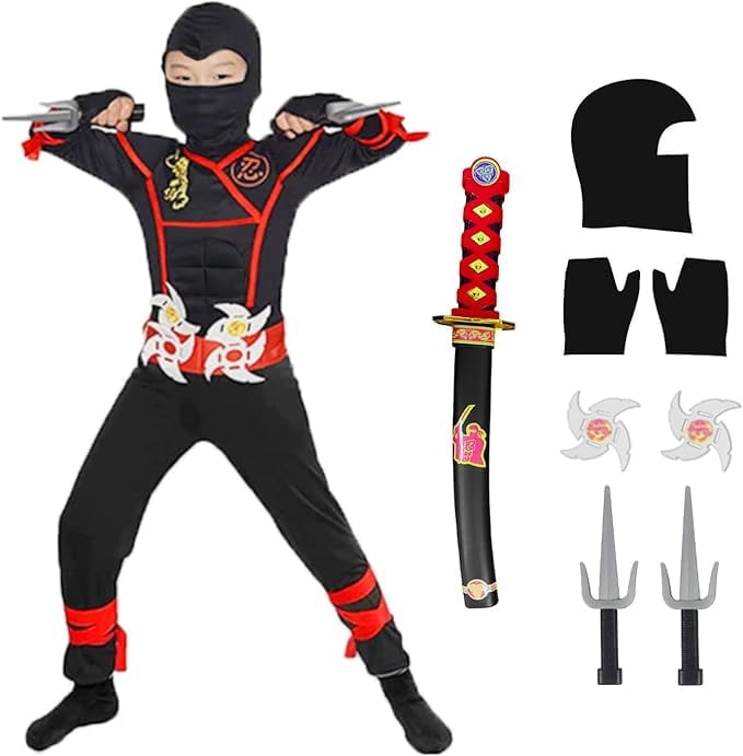 skyllc Ninja Costume Kids, Boys Ninja Costume with Accessories for Halloween Christmas Carnival Birthday Party,Size L