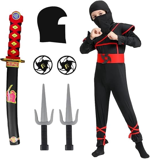 skyllc Ninja Costume Kids, Boys Ninja Costume with Accessories for Halloween Christmas Carnival Birthday Party,Size L